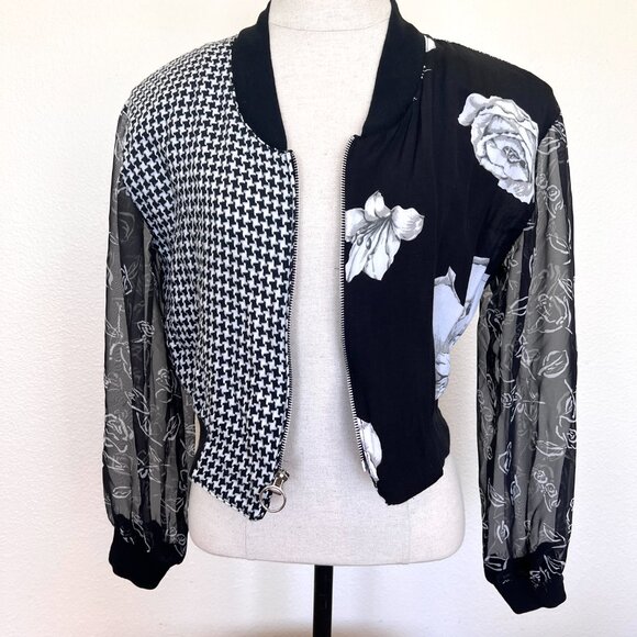 80's Judy Knapp Zip Front Blouse - Crop Jacket - Size Medium - Black & White - Picture 8 of 9